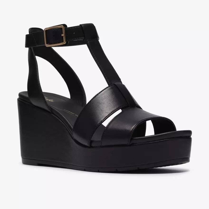 Sabina Hope Keilabsatzschuhe für Damen aus schwarzem Leder Sabina Hope Keilabsatzschuhe für Damen aus schwarzem Leder