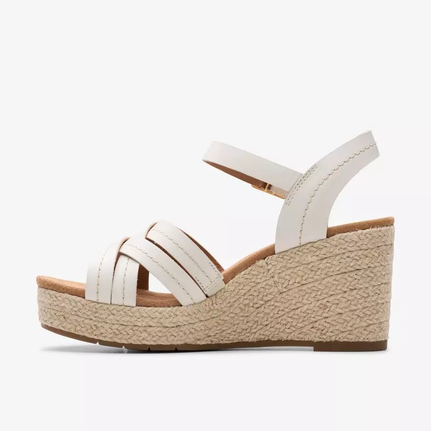 Sabina Strap Keilabsatzschuhe für Damen aus cremefarbenem Leder Sabina Strap Keilabsatzschuhe für Damen aus cremefarbenem Leder