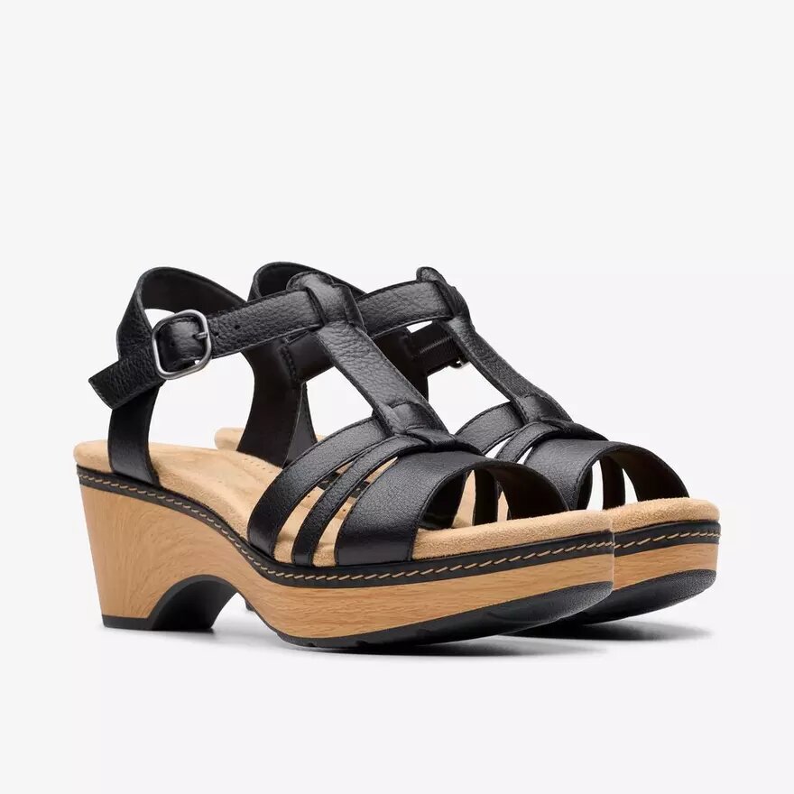 Seannah Madi Keilabsatzschuhe aus schwarzem Leder für Damen Seannah Madi Keilabsatzschuhe aus schwarzem Leder für Damen